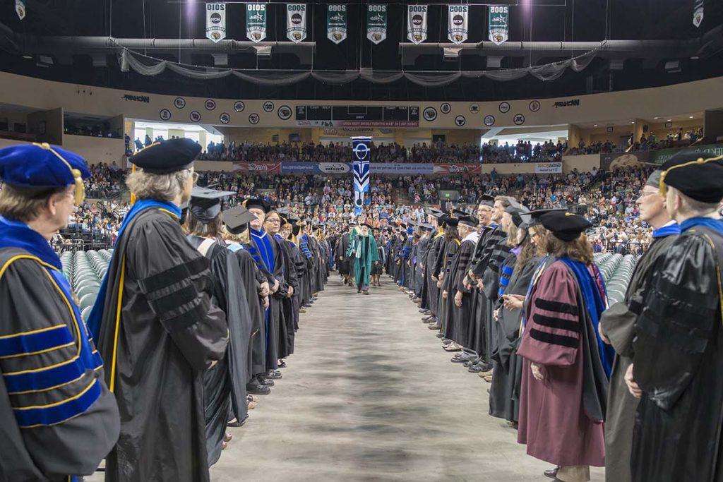 Covocation procession with faculty surrounding